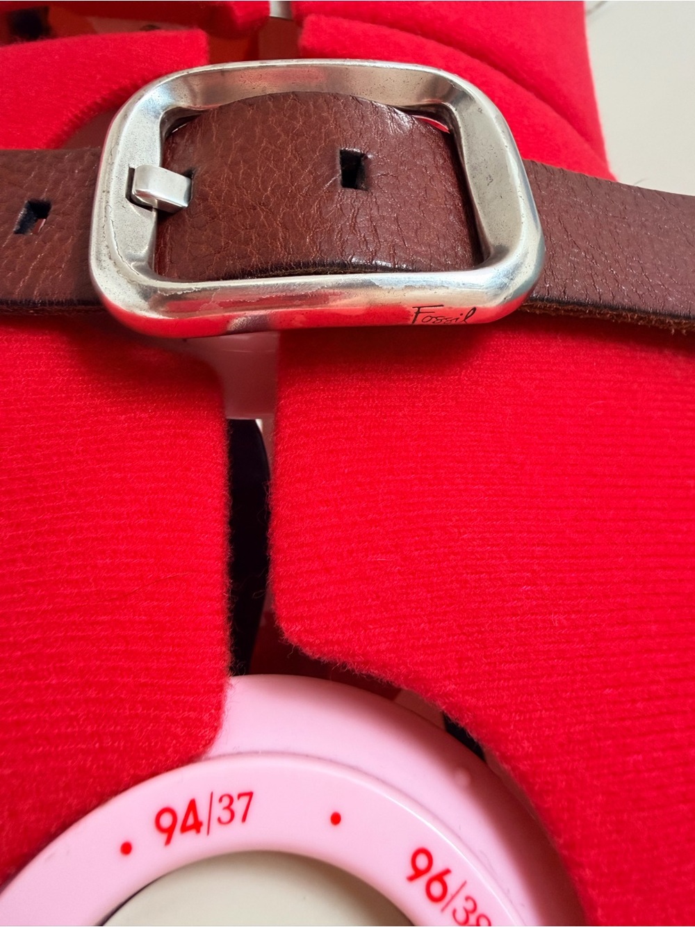 Vintage Y2K Fossil Genuine Leather Belt Brown Silver Statement Buckle Women’s S - Picture 3 of 16